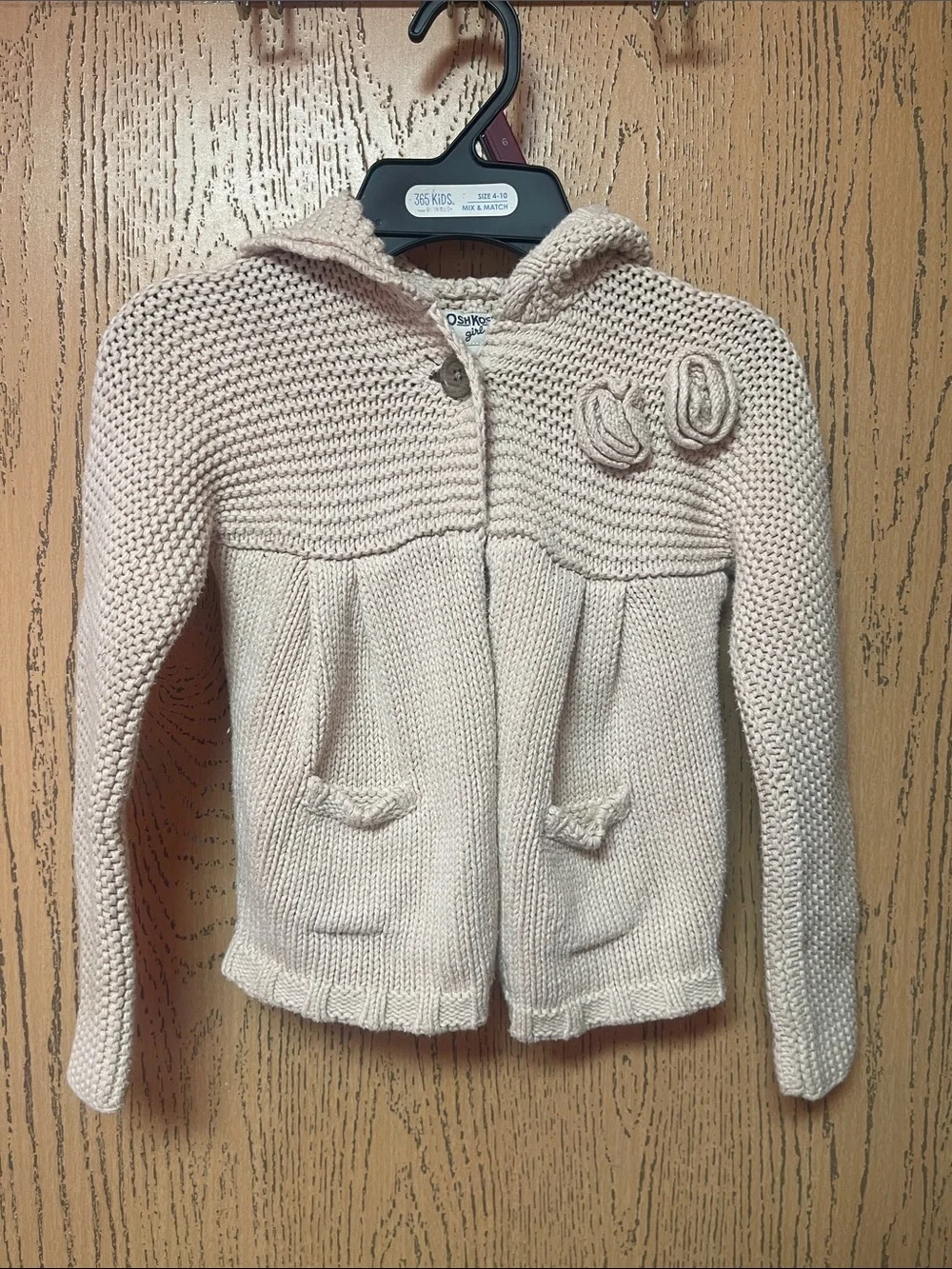 OshKosh B'gosh Cream Hooded Knit Cardigan with Flower Accent